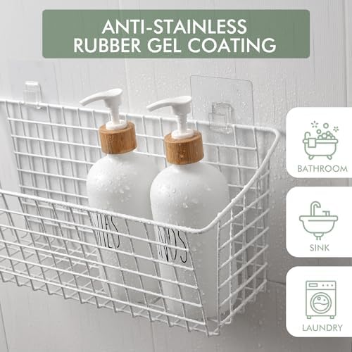 Large Wall Hanging Baskets 2 Set Rubber Coating Shelving Organizers(White) - Image 4