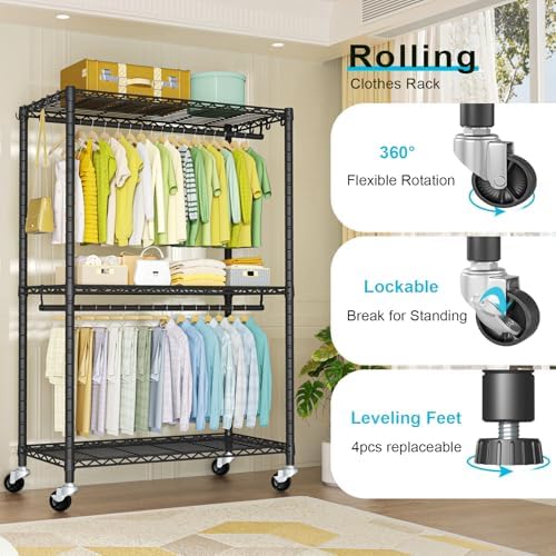 FUTASSI Rolling Clothes Rack, Clothing Racks for Hanging Clothes, Black - Image 6