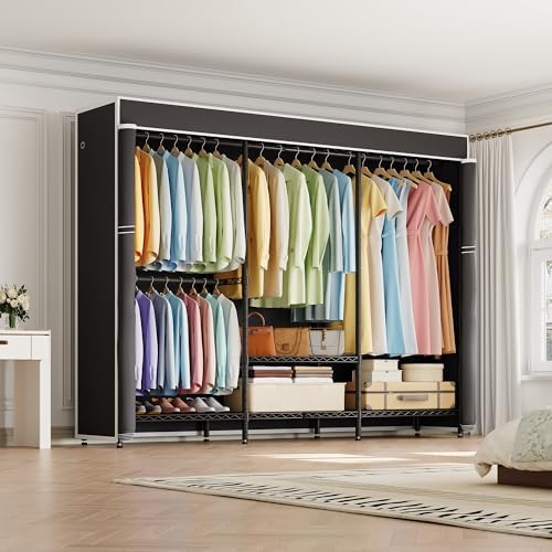 Higeego H8 Heavy Duty Clothes Rack with Cover, Black Portable Closet - Image 6