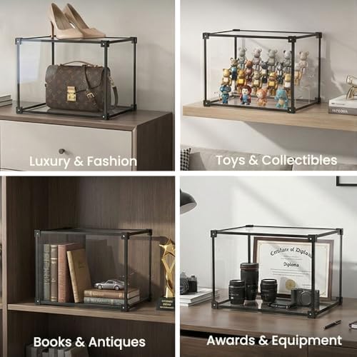 Clear Acrylic Purse Organizer with Aluminum Alloy Frame, Handbag Display Case with Magnetic Door, Stackable Closet Storage Boxes for Purses, Books, Cosmetics & Collectibles (4Pack) - Image 6