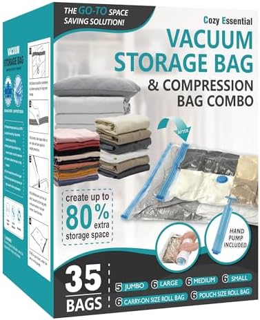 Vacuum Storage Bags with Hand Pump, Vacuum Seal Space Saver Bags,35 Combo by CozyEssential
