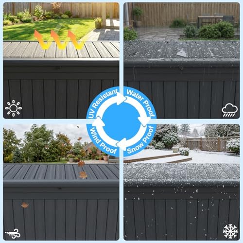 320 Gallon Outdoor Storage Deck Box, Waterproof Resin Deck Boxes with Handle & Lockable for Patio Furniture, Garden & Pool Tools -Swimming Pool, UV Resistant, Black (320) - Image 4