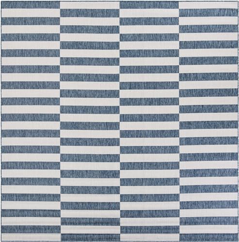 Unique Loom Outdoor Striped Collection Area Rug - Striped (10' Square Blue/Ivory) - Image 2
