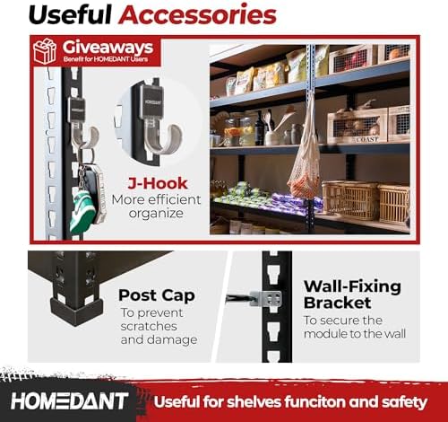 HOMEDANT 47.7" W 5 Tier Heavy Duty Garage Shelving Adjustable Metal Rack Storage Shelves Standing Shelf Unit Organizers Industrial Warehouse Basement Black 2Pack - Image 6
