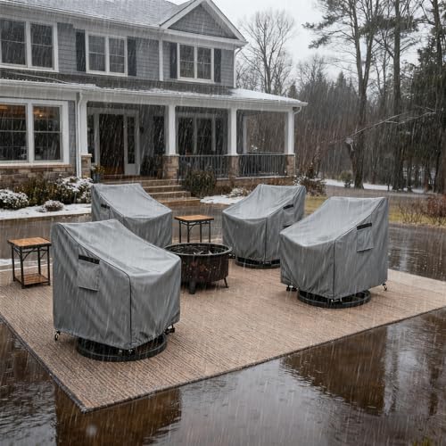 okcool Patio Swivel Chair Cover 4 Pack,Waterproof Heavy Duty Outdoor Chair Covers,Outdoor Swivel Chair Cover for Patio Furniture Covers(33 W x 35 D x 38.5 H inches),Grey - Image 5