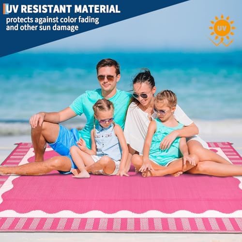 Garvee Scalloped RV Outdoor Rugs 9x18 Patio Rugs Outdoor Waterproof, Pink - Image 6