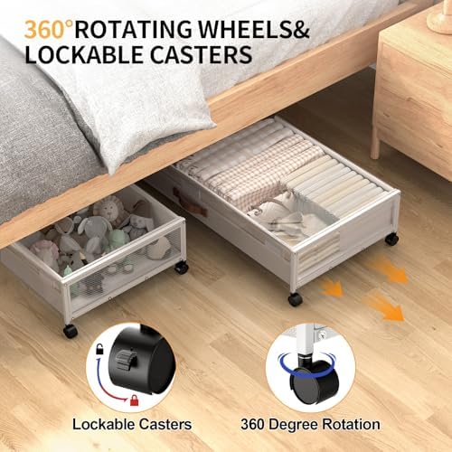 Under Bed Storage Containers with Wheels Large Underbed Shoes Blankets Clothes Toy Storage Drawers for College Dorms Bedrooms Nursery Rooms Organization (White 2 Pack, 7.5in height(36"x16.6"x7.48")) - Image 3