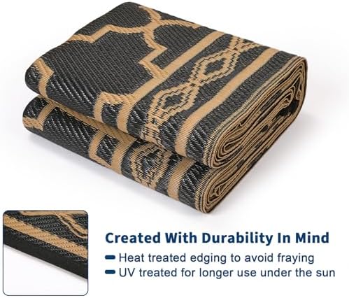 GAOMON Outdoor Rug 10x14 ft, Waterproof Reversible Patio Rug for Outdoor Deck, Large Plastic Straw Mat for Camping, RV & Picnic, Easy Clean, UV Resistant Indoor Outdoor Carpet,Geometric-Black&Brown - Image 6