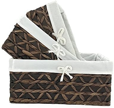 Small Wicker Rectangle Basket,Natural Water Hyacinth Baskets Set of 3 by KINGWILLOW