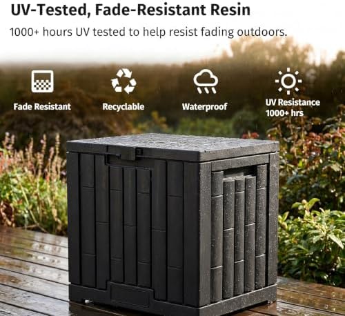 LAUSAINT HOME 31 Gallon Resin Deck Box, Package Delivery Box with Lockable Lid, Waterproof Outdoor Storage Box For Garden Tools, Patio Cushions(31 Gallon,Black) - Image 6
