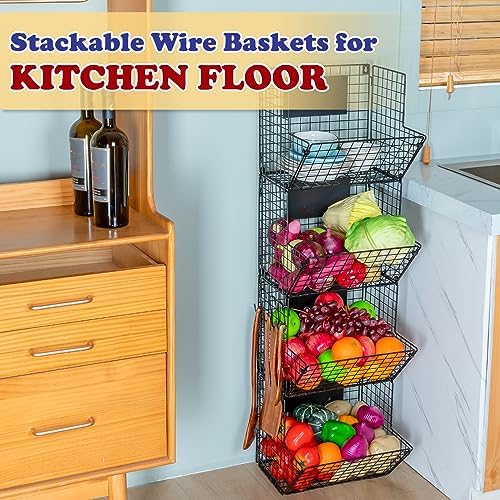 X-cosrack Metal Wire Basket Wall Mount, 4 Tier Extra Large Wall Storage Basket Organizer with Chalkboards, Kitchen Fruits and Vegetables Produce Bin Rack Toys Organizer Bathroom Tower Baskets (Black) - Image 6