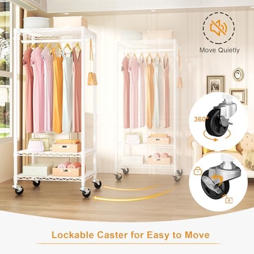 FUTASSI Rolling Clothes Rack, Clothing Racks for Hanging Clothes, White - Image 5