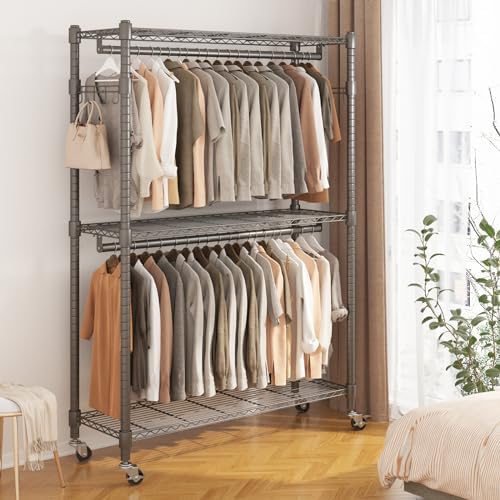 BATHWA Clothes Racks for Hanging Clothes, 25 mm tube Heavy Duty 47.3"W x 17.7"D x 80.7"H Large Wardrobe Rack with Shelves & Wheels Rolling Multifuctional for Bedroom Laundry Walk-in Closet Organizer - Image 2