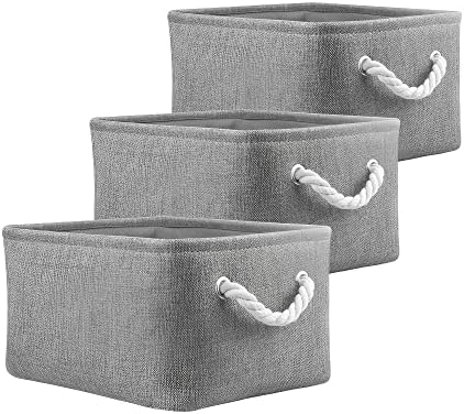Mangata Foldable Storage Bins Baskets [3-Pack], Collapsible Sturdy Canvas Storage Basket W/Handles for Organizing Shelves Toys Clothes Nursery Closet(Grey, Small) by Mangata