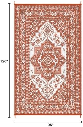 Boho 8x10 Plastic Straw Rug Reversible Mat Outdoor Medallion Area Rug Waterproof Patio Rugs Outdoor Camping Rugs for RV Porch Deck Camper Balcony Backyard Easy Clean Picnic Mat, Orange - Image 2