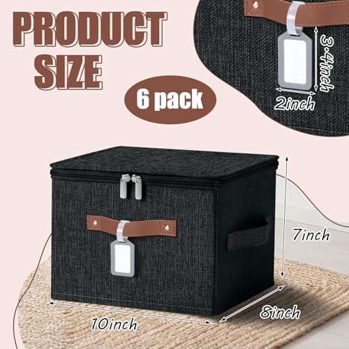 6 Pack Fabric Closet Storage Bins with Lids, 10×8×7 in, Black - Image 2