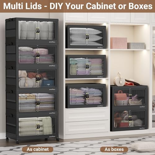 BROVIEW 600Qt Stackable Storage Bins with Lid for Home Dorm, 5Pack Black - Image 5