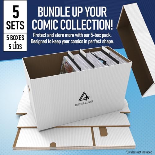 Invested Alliance Premium Short Comic Book Storage Box Organizer with Lid | Thick Cardboard Comic Storage Box For Collectibles Fits 150-175 Current/Silver Age, Heavy Duty & Stackable. - Image 3