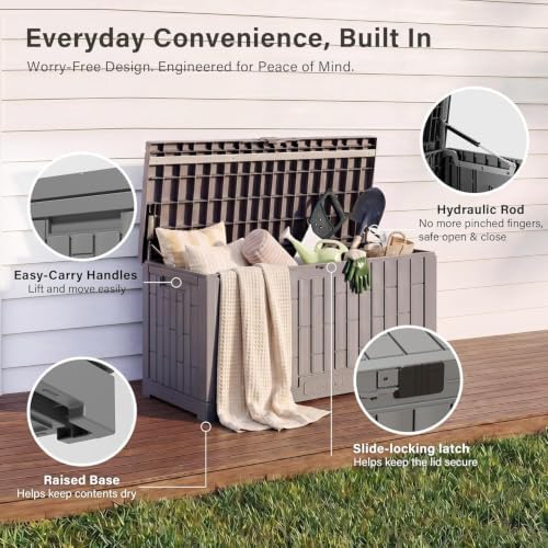 EAST OAK Outdoor Storage Box, 80 Gallon Deck Box, Waterproof Resin Storage Bin for Patio Cushions, Gardening Tools, Lockable, UV Resistant, Ash Grey - Image 7