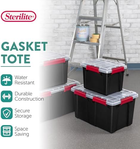 Sterilite 18 Pack 5 Gallon Gasket Box, Stackable Plastic Storage Container with Lids, Black - Waterproof and Dustproof Tote for Home Organization - Image 2