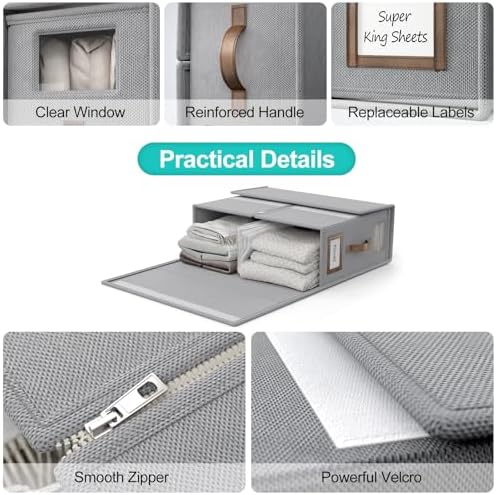 6 Pack Bed Sheets Organizers And Storage,Sheets Set Folder Keeper with Handle,Foldable Bedding Storage Box For Linen Closet,Duvet Cover(Cal King Size-5.2 Gal,Gray) - Image 7