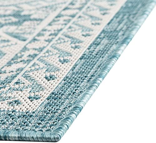 Rugs.com Outdoor Aztec Collection Rug – 7' x 10' Aqua Flatweave Rug Perfect for Living Rooms, Large Dining Rooms, Open Floorplans - Image 5