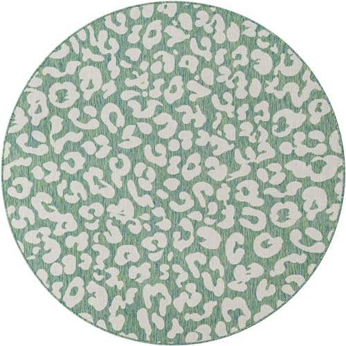 Unique Loom Outdoor Safari Collection Area Rug - Leopard (6' 1" Round Green Blue/Ivory) - Image 3