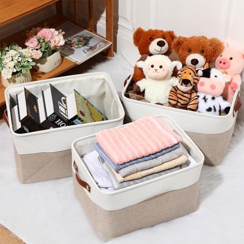 Uiifan 10 Pcs Collapsible Fabric Storage Baskets, 16 x 12 x 10 Inch, Beige - Image 5