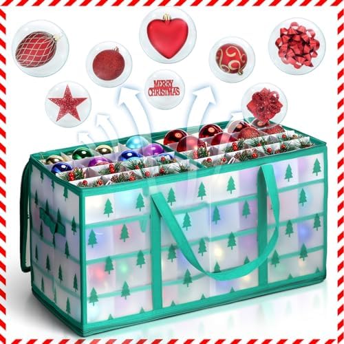 Hosuly 2 Pcs Plastic Christmas Ornaments Storage Box with Dividers, Zippers, 8 Trays,128 Slots, Christmas Storage Containers Xmas Ornaments Organizer for Holiday Balls Ornaments(Christmas Tree) - Image 6
