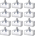 HealSmart 12 Pack Extra Large Moving Bags with Zippers & Carrying Handles, Heavy-Duty Storage Tote Moving Boxes for Dorm Room Essentials Storage Bags, Clear by HealSmart