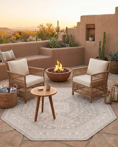 Rugs.com - Outdoor Aztec Rug – 8 Ft Octagon Light Gray Washable Outdoor Rug – Ideal for Patios, Decks, and Porches - Image 7