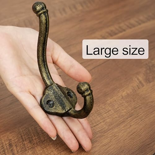 WEBI Rustic Coat Hooks Wall Mount,10 Cast Iron Wall Hooks for Hanging Heavy Duty Antique Backpack Hooks Vintage Decorative Wall Hooks for Farmhouse,Closet,Mudroom,Robe,Coats,Clothes,Gold/Black - Image 3