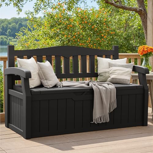Greesum 80 Gallon Deck Box Storage Bench, Patio Furniture, Dark Black by BuynowfromGreesum