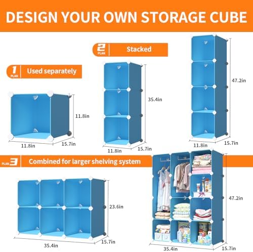 VIPZONE Baby Dresser, Kids Closet Organizers, Portable Kids Wardrobe for Closet, Bedroom, Nursery, Cubby, Cabinet, Clothes, Dress, Baby Storage Shelf, Armoire Clothes Hanging (Blue) - Image 4