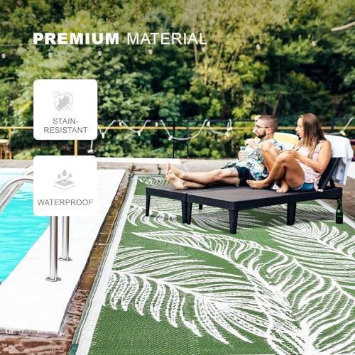wikiwiki Outdoor Rug, 9x18ft Waterproof Reversible Mat Indoor Outdoor Rugs Carpet, Small Area Rug Plastic Straw Rug for Patio Deck Balcony Pool RV Camping Beach Picnic, Green, Rugscape Series - Image 3