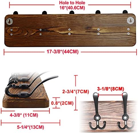 Dseap Coat Rack Wall Mounted - 5 Tri Hooks, Heavy Duty, Wooden Wall Coat Hanger Coat Hook for Clothes Hat Jacket Clothing, Natural & Black, 2 Packs - Image 6