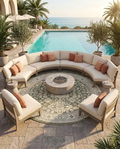 Rugs.com - Outdoor Aztec Rug – 8 Ft Round Green Indoor/Outdoor Rug – Perfect for Patios, Decks, and Porches - Image 6