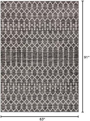 Eyely Moroccan Textured Weave Area Rug 5X8 Black/Gray, Indoor Outdoor Rug - Image 2