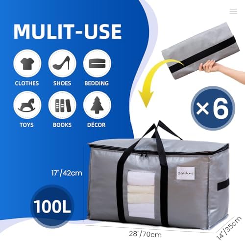 TAILI 6 Pack Silver Extra Large Moving Bags,Storage Bag with Visible Window - Image 2