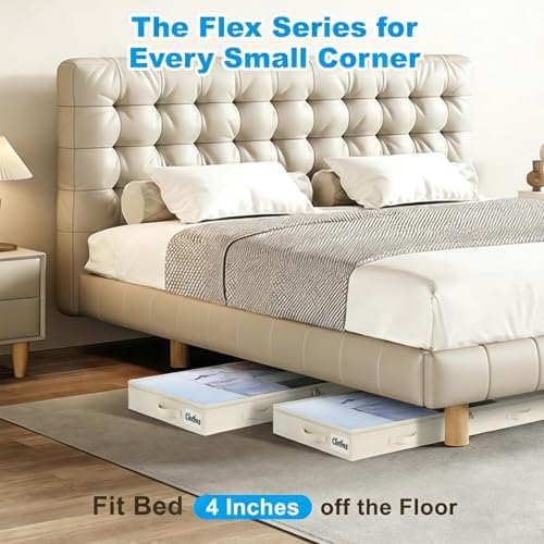4 Inch Low Profile Under Bed Storage Drawer 4 Pack, Lightweight Underbed Clothes Storage Container Bins With NO STURCTURE, Shallow Storage Bag for Dorm & Home, With Clear Lids & Water-Resistant Fabric - Image 3