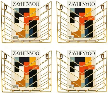 Gold File Organizer, Metal Wall Mounted Magazine Rack, Wall Mounted Magzine Holders for Office, Bathroom (4P Gold) by ZAYHENYOO