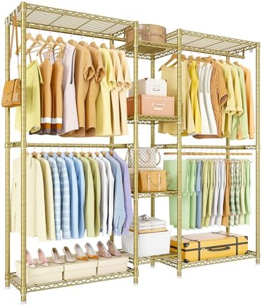 Ulif E4 Clothes Rack, Heavy-Duty Garment Rack Can Be L-Shaped Closet, Gold by Ulif