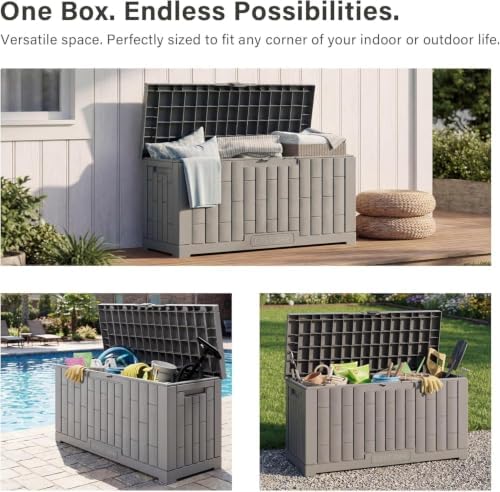 EAST OAK Outdoor Storage Box, 60 Gallon Deck Box Indoor and Outdoor Use, Waterproof Resin Storage Bin for Patio Cushions, Gardening Tools, Lockable, UV Resistant, Ash Grey - Image 6