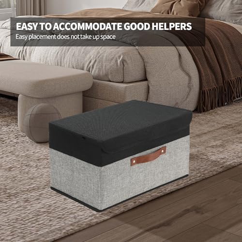 SAMORADREA 8 Pack Linen Foldable Storage Box Containers Fabric Bins with Lids Storage Baskets for Shelves Drawers, Desktop, Closet, Classroom, Office, Bedroom, Home, Garage (Black&Grey) - Image 5