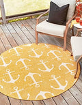 Unique Loom Outdoor Coastal Collection Area Rug - Ahoy (5' 3" Round, Yellow) by UniqueLoom