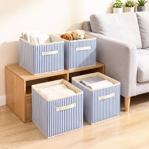 Amyhill 6 Pack Blue Striped Basics Collapsible Fabric Storage Bins - Image 6