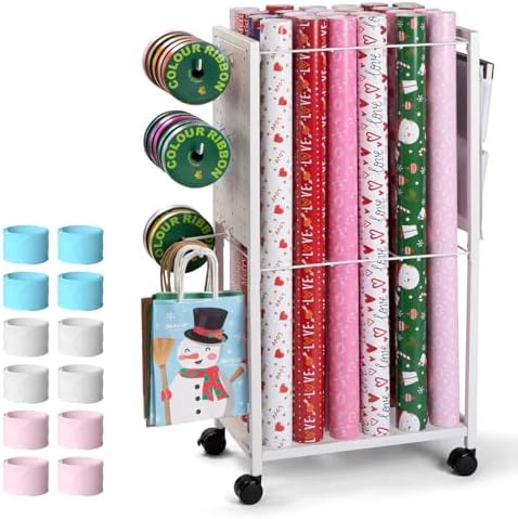Wrapping Paper Cart - Gift Wrapping Paper Organizer Storage, Rolling Gift Wrap Storage Stand, Ribbon Organizers, 12 PCS Slap Bracelets by Unknown