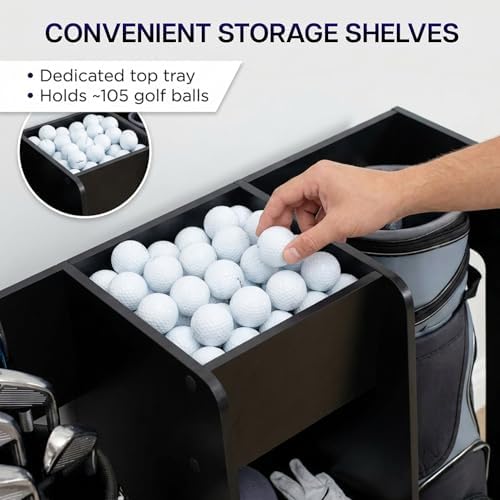 Life Finds Golf Bag Organizer, Storage Holder for Garage with 2 Side Compartments, 3 Middle Cubbies, and More, Black, LF-GBS1 - Image 4