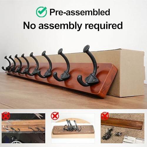 WEBI Rustic Coat Rack Wall Mount,35.43" Long 8 Cast Iron Coat Hooks Wall Mounted,Heavy Duty Farmhouse Wood Coat Hanger Wall Antique Vintage Hooks for Hanging Jacket,Clothes,Backpack,Cherry,2 Packs - Image 5
