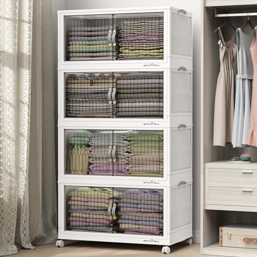 BROVIEW 480Qt Stackable Storage Bins with Lid for Home Dorm, 4Pack White by BROVIEW-EnjoytheArtofLife